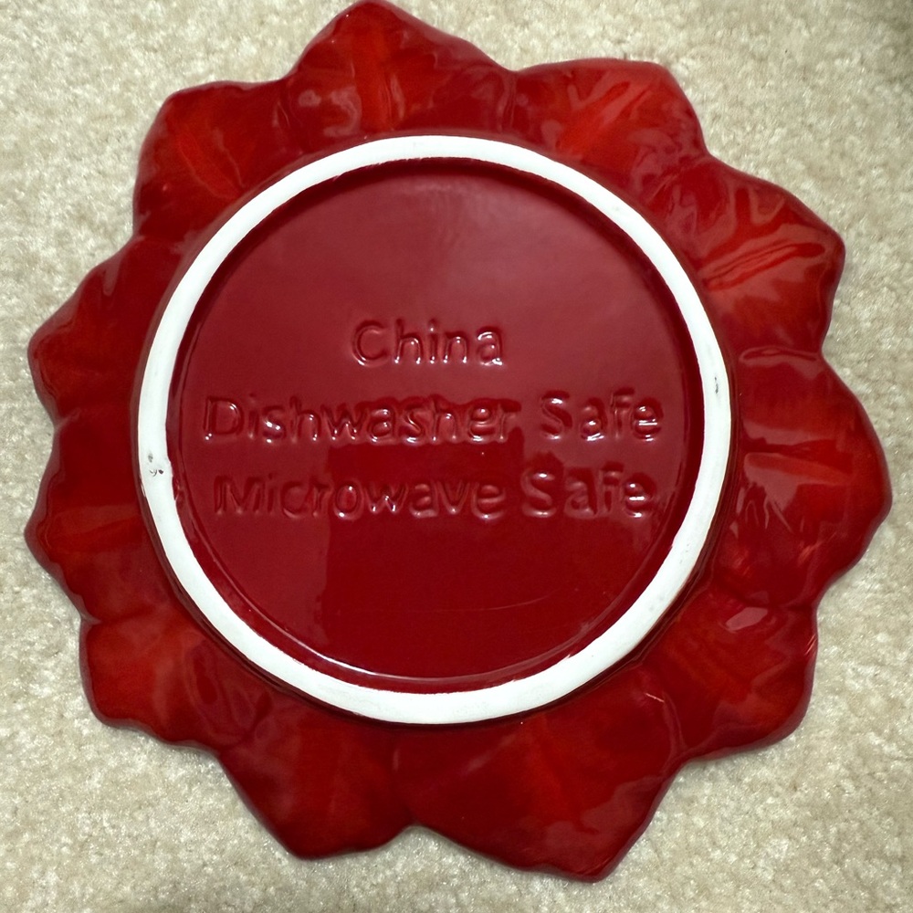 Red Poinsettia Holiday Decorative Plates (2) - Picture 6 of 10